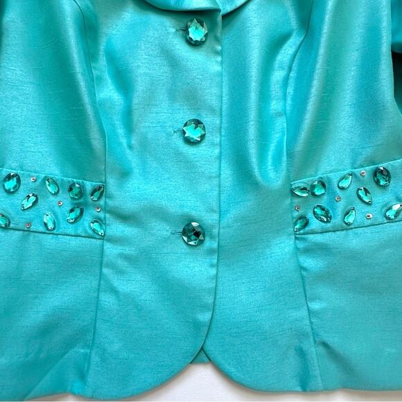 Dana Kay Blazer Jacket Dressy Formal Teal Blue Embellished 3/4 Sleeve Size 10 - Picture 9 of 12